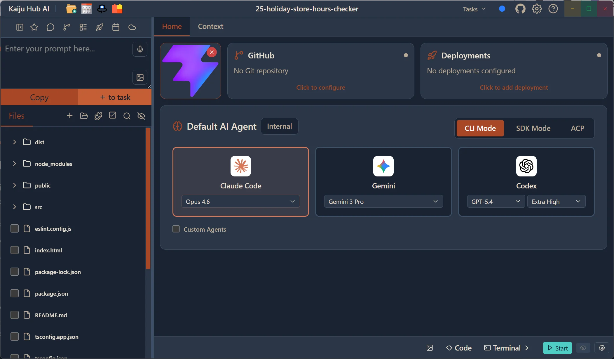 Project Hub — Kaiju Hub AI development workspace screenshot