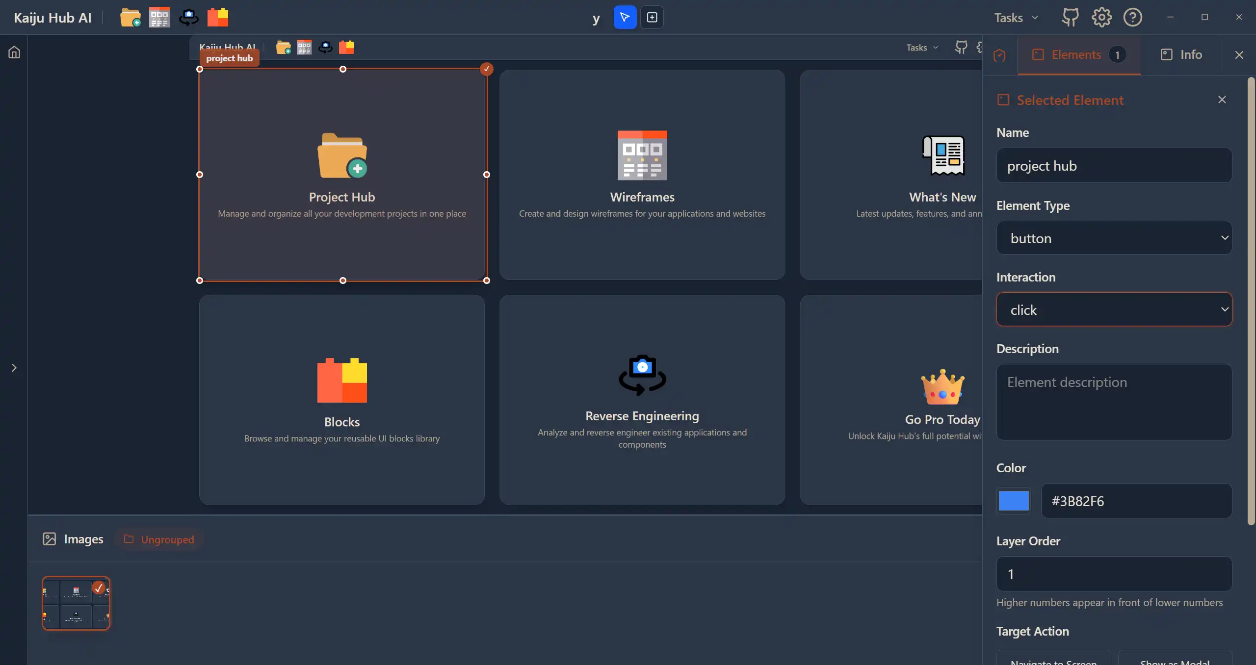 Reverse engineering — Kaiju Hub AI development workspace screenshot