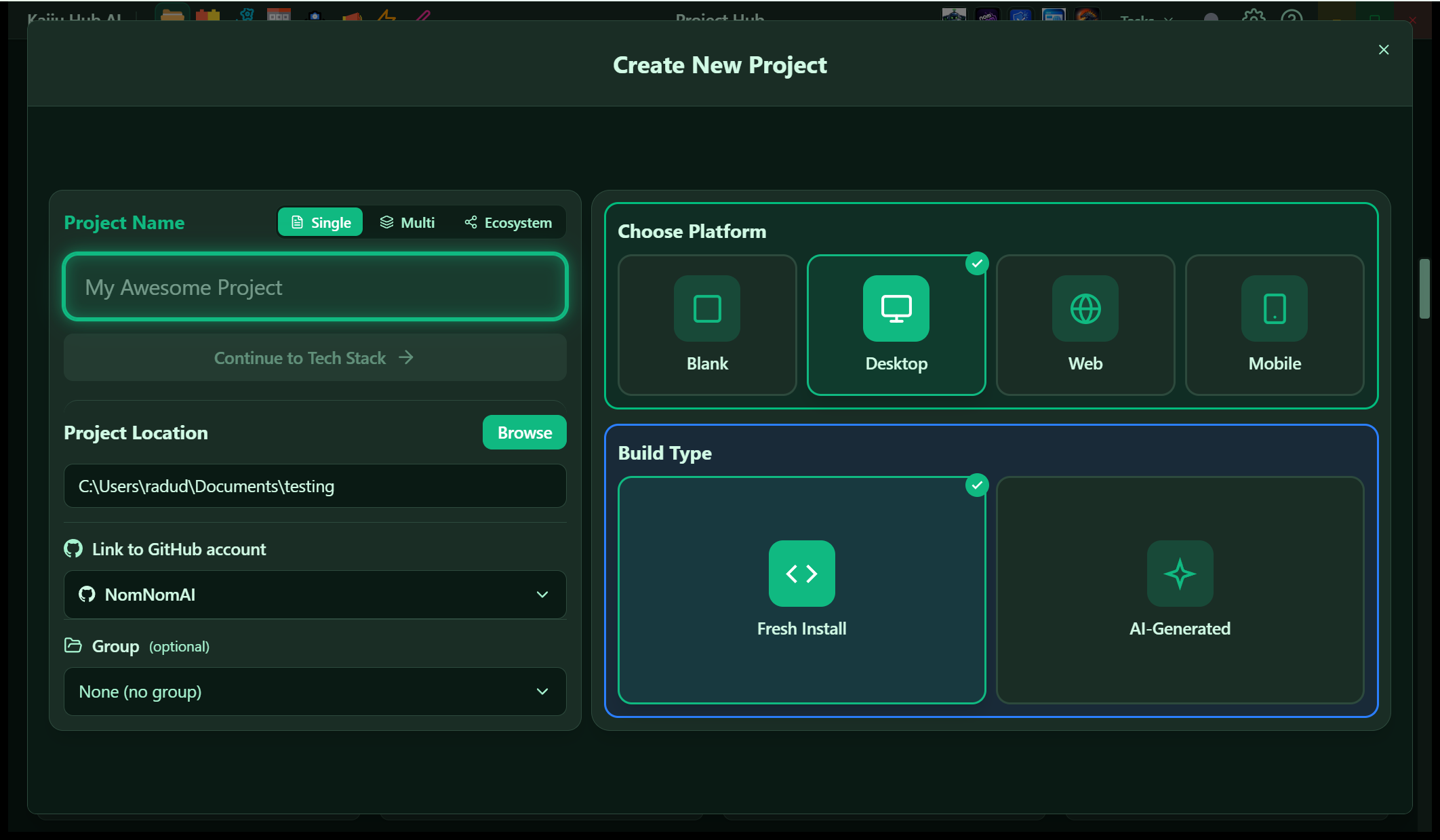 Start a new Project Ecosystem