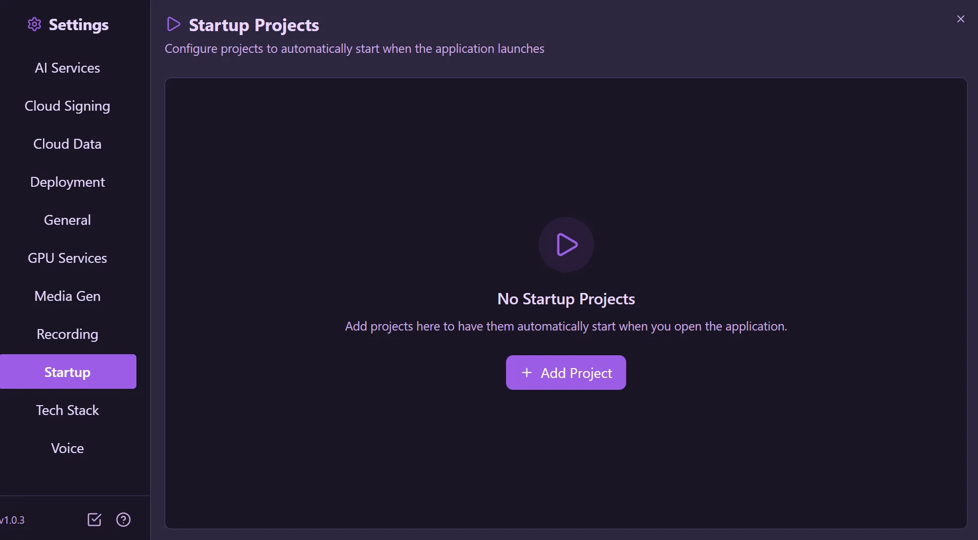 Startup Projects — configure projects to automatically start when the application launches