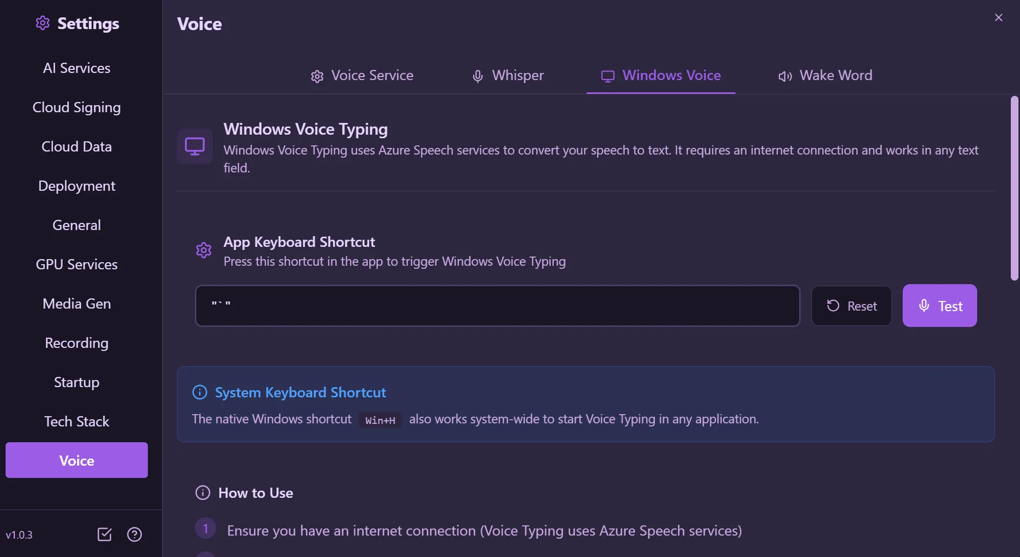 Windows Voice Typing — keyboard shortcut configuration and system setup